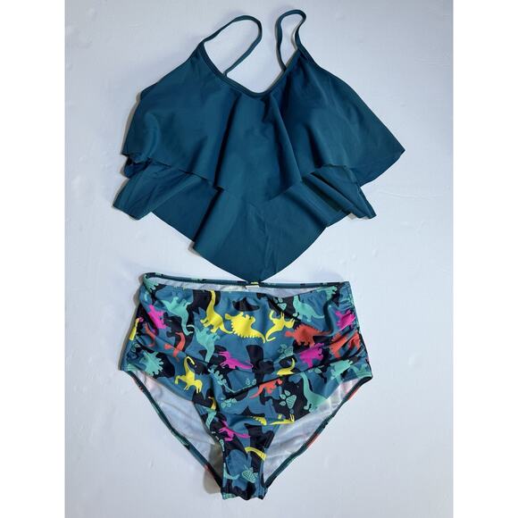 Adisputent Women High Waisted Bathing Suits Flounce Halter Bikini Two Piece Sz M - Picture 6 of 9